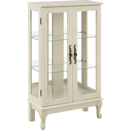 2 Doors Curio Cabinet with Tempered Glass Doors, Curio Cabinets with Mirrored Back Panel and Adjustable Shelves, Lighted Display Cabinet for Home, Office Light Bulb Included White