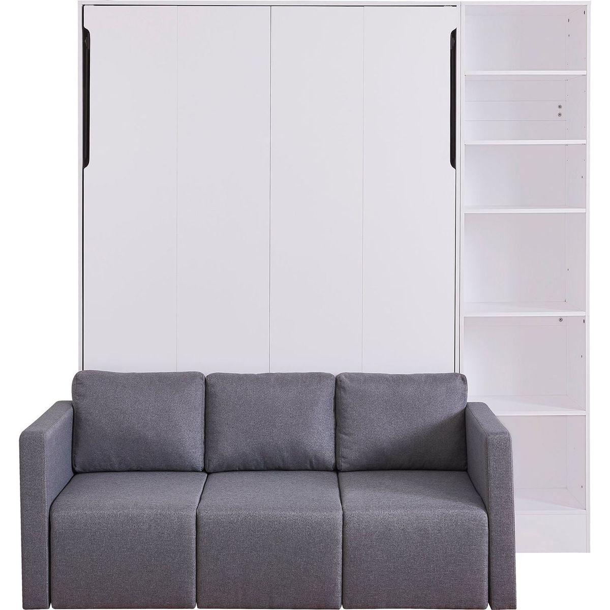 Full Size Murphy Bed Wall Bed with Sofa,with Shelves,White