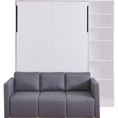Full Size Murphy Bed Wall Bed with Sofa,with Shelves,White