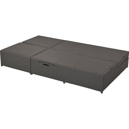 Outdoor Double Sunbed, Wicker Rattan Patio Reclining Chairs with Adjustable Backrest and Seat, Conversational Set for 2 Person, Gray