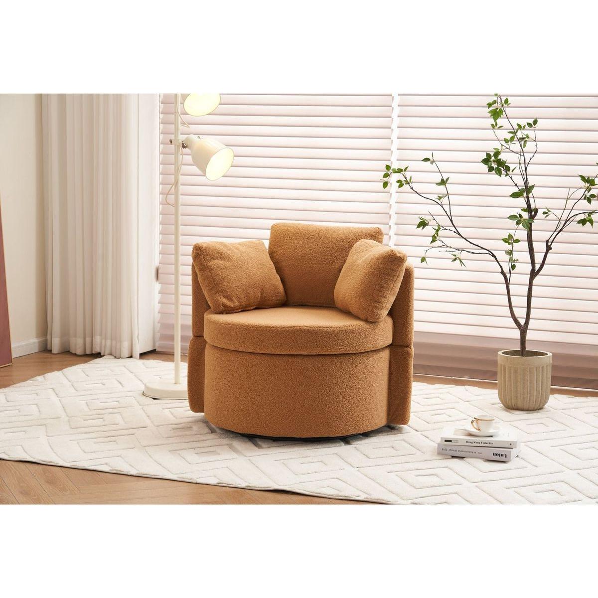 Teddy Fabric Swivel And Storage Chair With Back Cushion For Living Room,Khaki