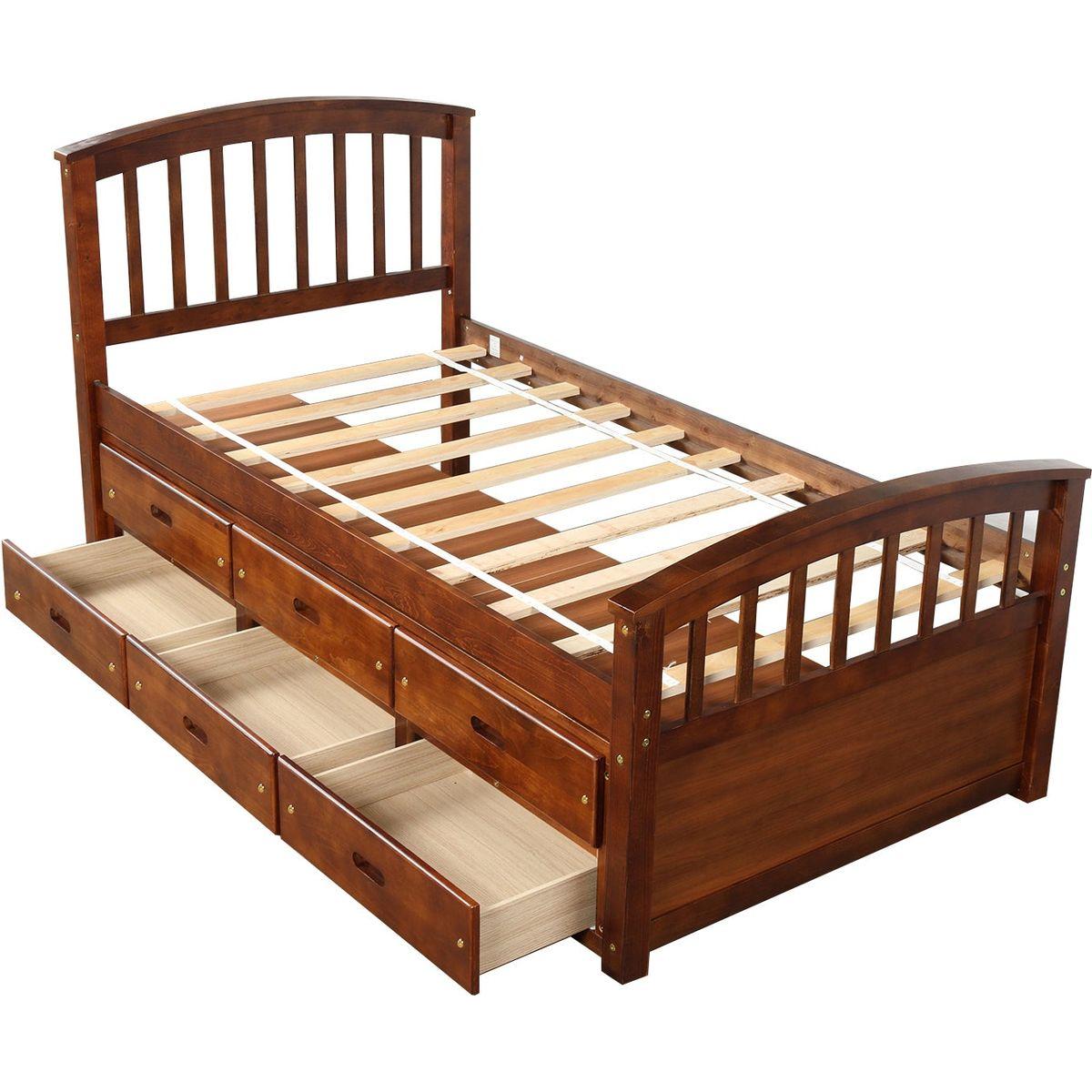 Twin Size Platform Storage Bed Solid Wood Bed with 6 Drawers