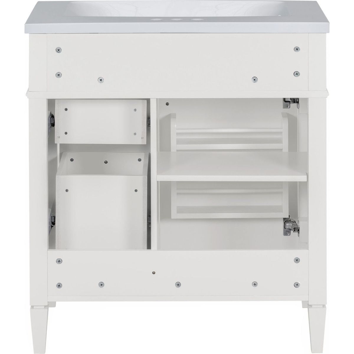 30" Bathroom Vanity with Top Sink, Modern Bathroom Storage Cabinet with 2 Drawers and a Tip-out Drawer, Single Sink Bathroom Vanity