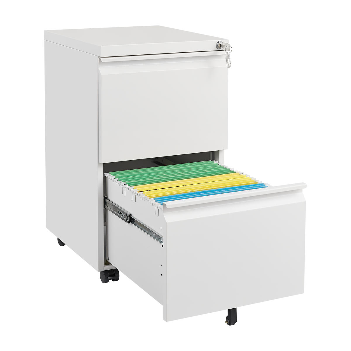 Metal 2 Drawer Mobile File Cabinet with Lock, Under Desk Office Steel Filing Cabinet, 25.6"H Legal/Letter Size Files Storage Cabinet,Black