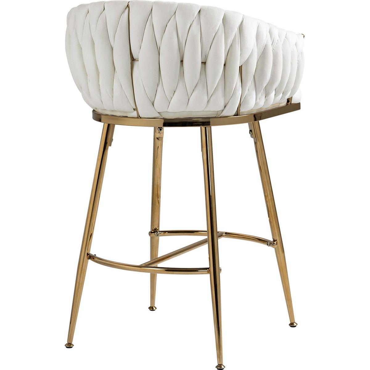 26" Counter height bar stools velvet kitchen island counter bar stool with hand- wave back,golden chromed base and footrest (BEIGE)