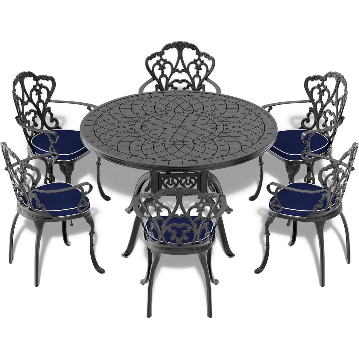 47.24-inch Cast Aluminum Patio Dining Table With Black Frame and Carved Texture on the Tabletop