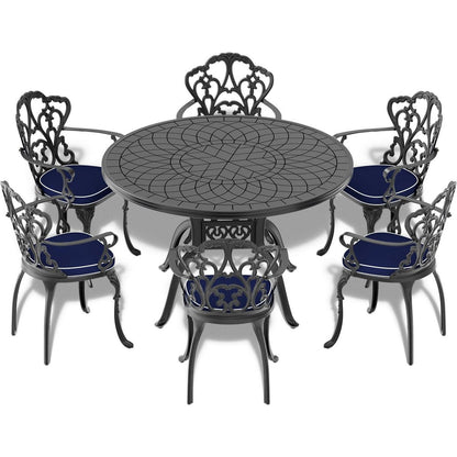 47.24-inch Cast Aluminum Patio Dining Table With Black Frame and Carved Texture on the Tabletop