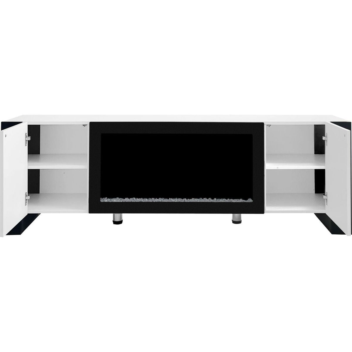 Modern TV Stand with 34.2" Non-heating Electric Fireplace, High Gloss Entertainment Center with 2 Cabinets, Media Console for TVs up to 78", White
