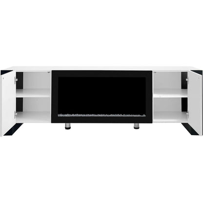 Modern TV Stand with 34.2" Non-heating Electric Fireplace, High Gloss Entertainment Center with 2 Cabinets, Media Console for TVs up to 78", White