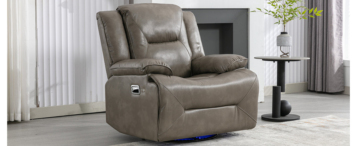 360 Swivel and Rocking Home Theater Recliner Manual Recliner Chair with a LED Light Strip for Living Room,Bedroom, Grey