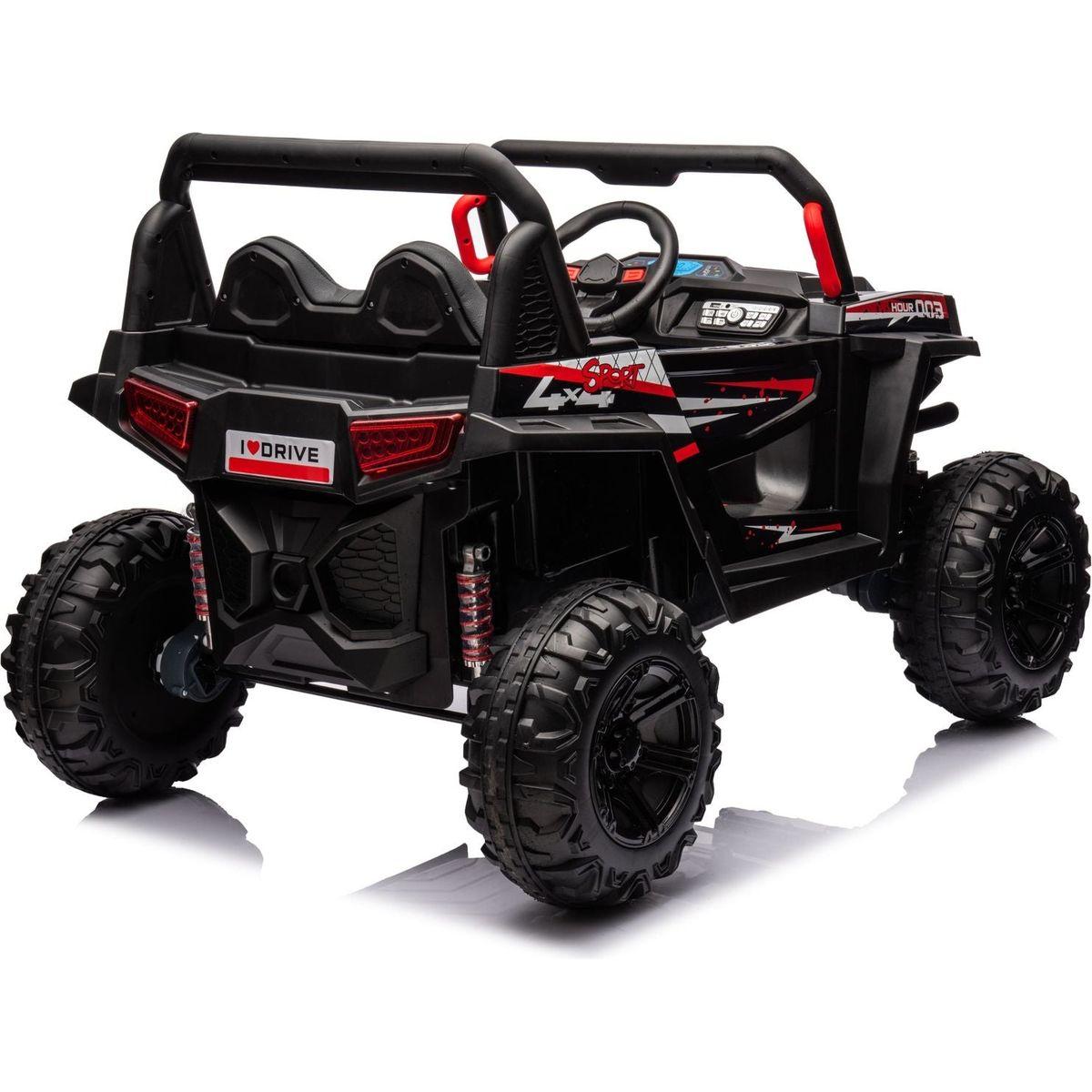 12v7ax2 30wx4 Four-wheel drive leather seat one button start,forward and backward, high and low speed, music, front light, power display, two doors can open, 2.4G R/C, seat belt four wheel absorber