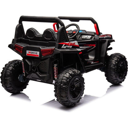 12v7ax2 30wx4 Four-wheel drive leather seat one button start,forward and backward, high and low speed, music, front light, power display, two doors can open, 2.4G R/C, seat belt four wheel absorber