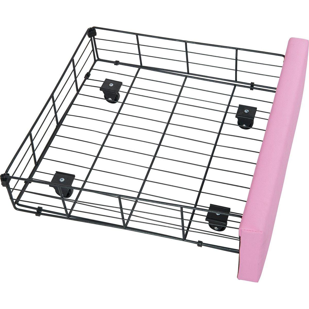 Twin Size Upholstered Bed Frame with LED Lights, Modern Upholstered Princess Bed with Crown Headboard, a Drawer, Pink+White