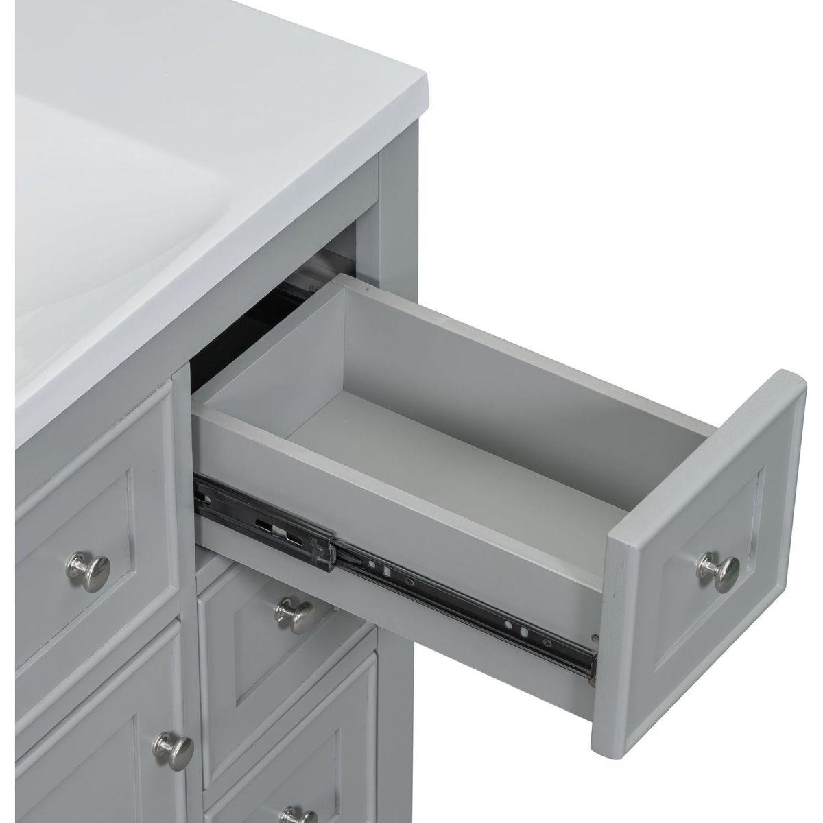 36" Bathroom Vanity with Sink Combo, One Cabinet and Six Drawers, Solid Wood and MDF Board, Grey