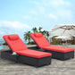 Outdoor Patio Chaise Lounge Chair,Lying in bed with PE Rattan and Steel Frame,PE Wickers,Pool Recliners with Elegant Reclining Adjustable Backrest and Removable Cushions Sets of 2(Black+Red)