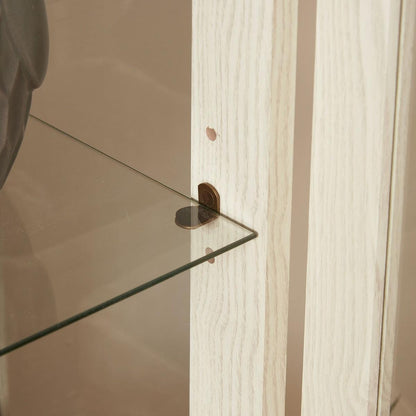 2 Doors Curio Cabinet with Tempered Glass Doors, Curio Cabinets with Mirrored Back Panel and Adjustable Shelves, Lighted Display Cabinet for Home, Office Light Bulb Included White