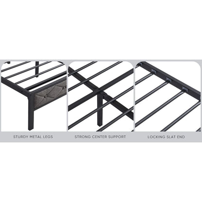 King Bed Frame with Storage Headboard, Charging Station and LED Lights, Upholstered Platform Bed with Heavy Metal Slats, No Box Spring Needed, Noise Free, Easy Assembly, Dark Gray