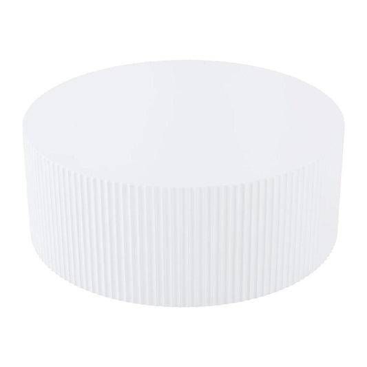 Contemporary Round Coffee Table with Handcrafted Relief, 35.43inch, Whtie