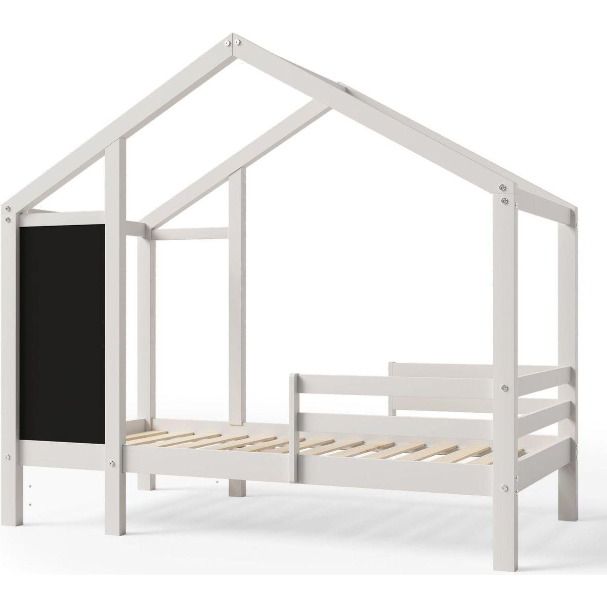 Twin House Bed with Blackboard and Drawers, Two assembly options, White