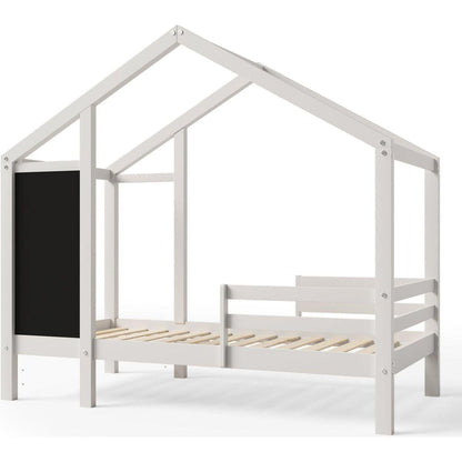 Twin House Bed with Blackboard and Drawers, Two assembly options, White