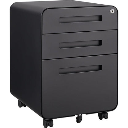 3 Drawer Mobile File Cabinet Under Desk Office,Simple Style Versatile Storage Cabinet for Legal/Letter/A4 Files, 5 Wheel Design Anti-Tilting Cold Rolled Steel Waterproof Moisture-Proof Black