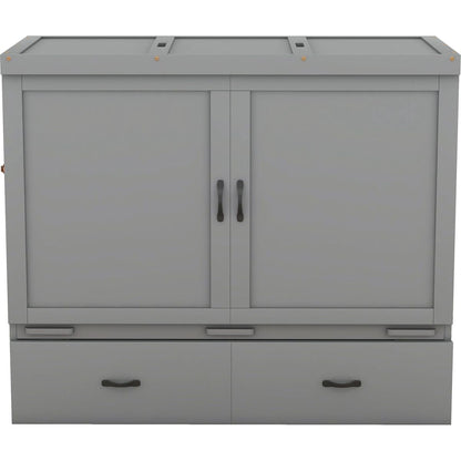 Full Size Murphy Bed with USB Port and a Large Drawer, Gray