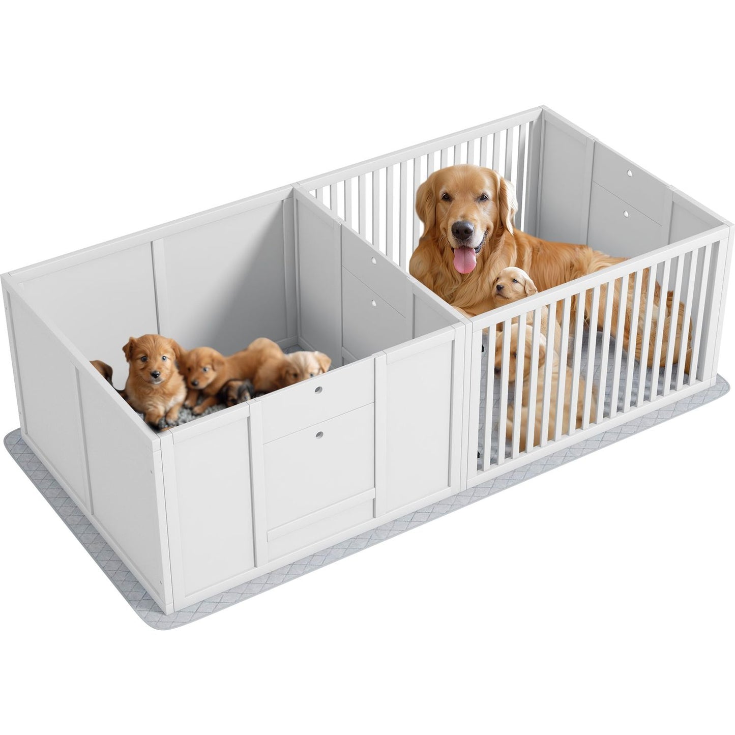 Whelping Box for Dogs, Dog Whelping Box with Waterproof Pee Pad & Adjustable Door for Small, Medium & Large Breed Dogs, 65" x 31.5"