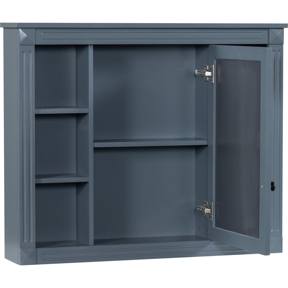 35" x 28" Wall Mounted Bathroom Storage Cabinet, Medicine Cabinet, Modern Bathroom Wall Cabinet with Mirror, Mirror Cabinet with 6 Open Shelves (Not Include Bathroom Vanity)