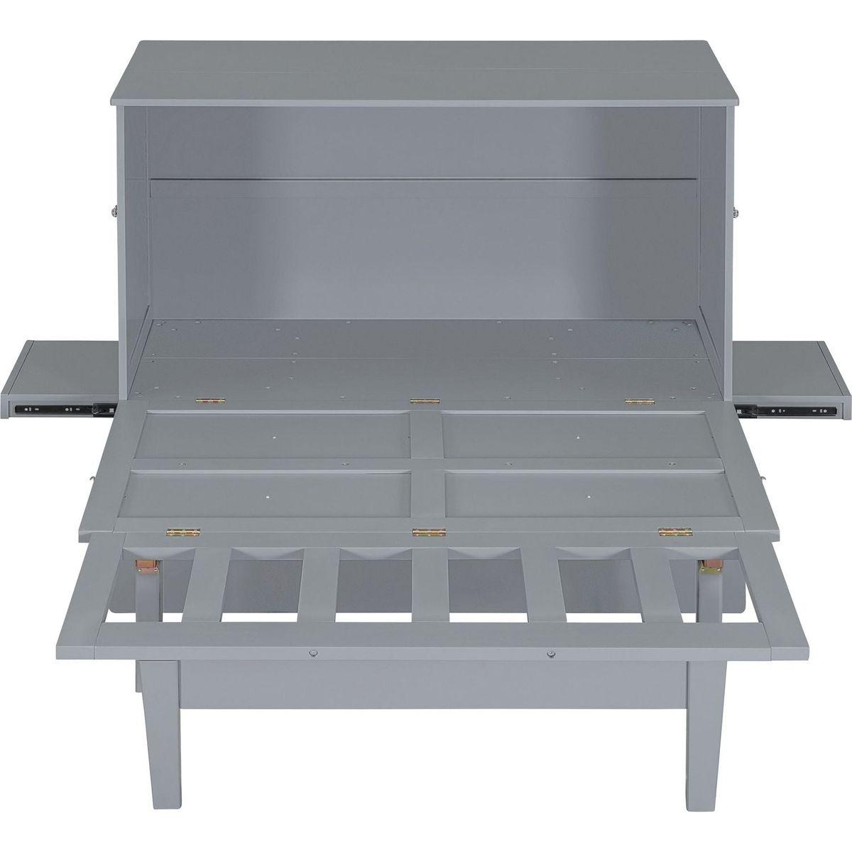 Full Size Murphy Bed with USB Port and removable Shelves on Each Side,Gray