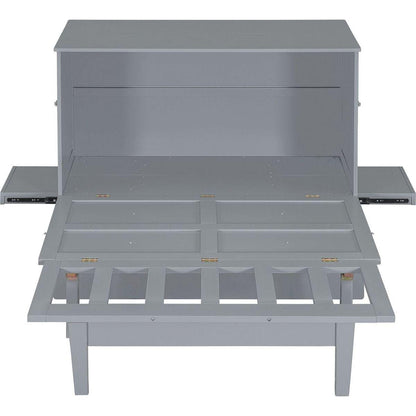 Full Size Murphy Bed with USB Port and removable Shelves on Each Side,Gray