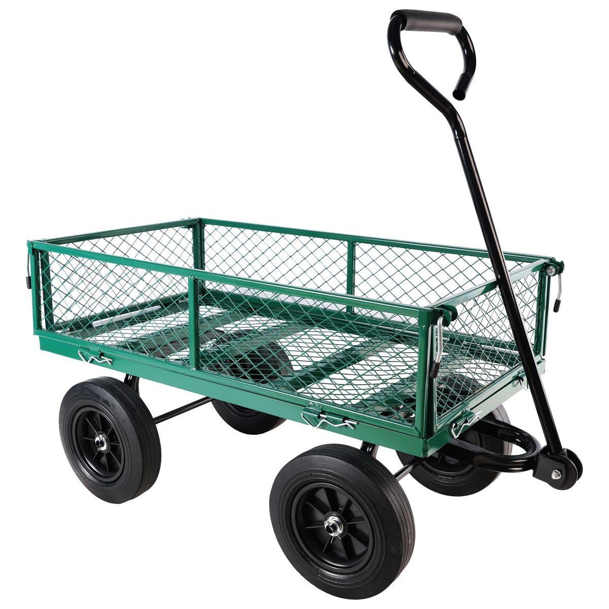 (Green solid wheels wagon cart) Solid wheels Tools cart Wagon Cart Garden cart trucks make it easier to transport firewood