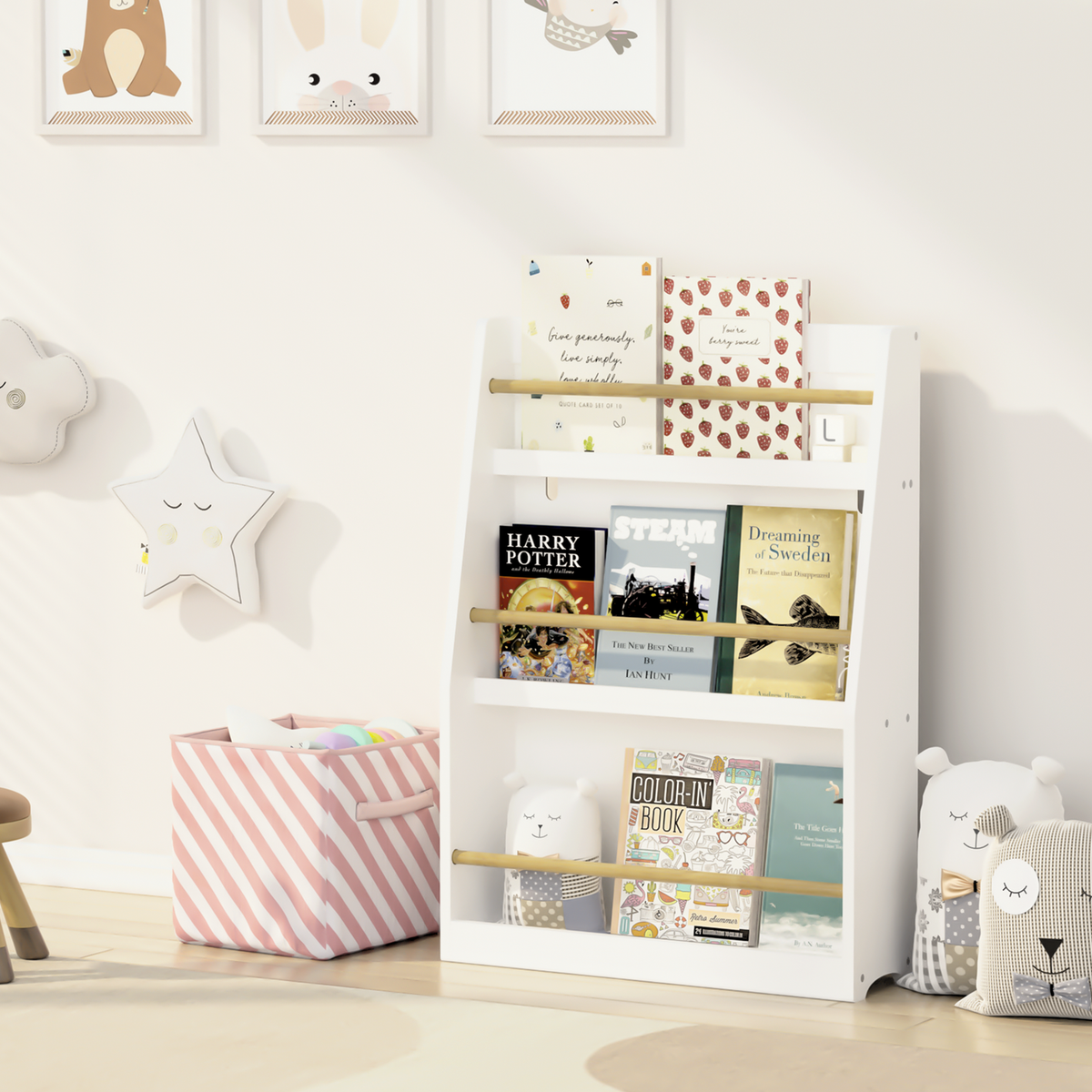3 Tier Kids Book Shelf,Kids Book Rack, Helps Keep Bedrooms, Playrooms, and Classrooms Organized,White - Streamdale Furniture