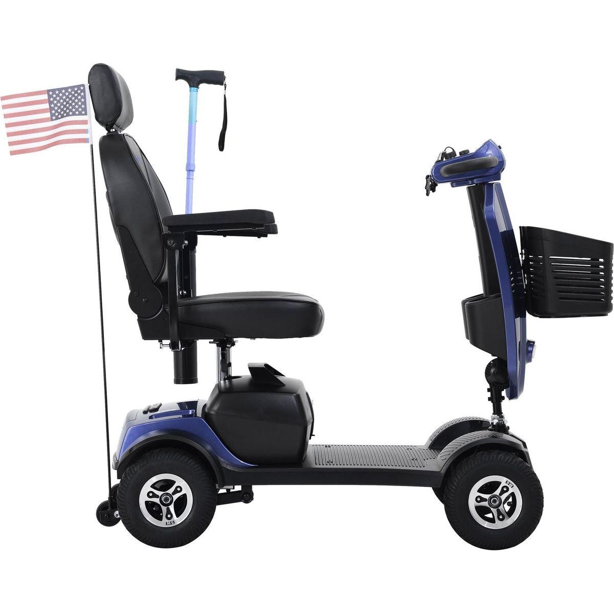 MAX PLUS BLUE 4 Wheels Outdoor Compact Mobility Scooter with 2pcsx20AH Lead acid Battery,Max Driving Range 16 Miles with Cup holders & USB charger port