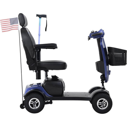 MAX PLUS BLUE 4 Wheels Outdoor Compact Mobility Scooter with 2pcsx20AH Lead acid Battery,Max Driving Range 16 Miles with Cup holders & USB charger port