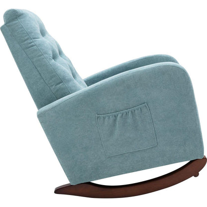 Baby Room High Back Rocking Chair Nursery Chair, Comfortable Rocker Fabric Padded Seat, Modern High Back Armchair