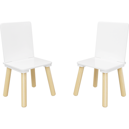 Kids Table and 2 Chairs Set, 3 Pieces Toddler Table and Chair Set, Wooden Activity Play Table Set (White)