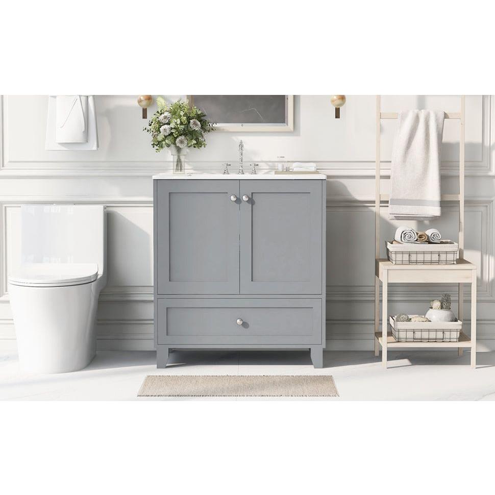 30" Premium Bathroom Vanity Set with Ceramic Sink and Ample Storage Space - Ideal for Small Bathrooms