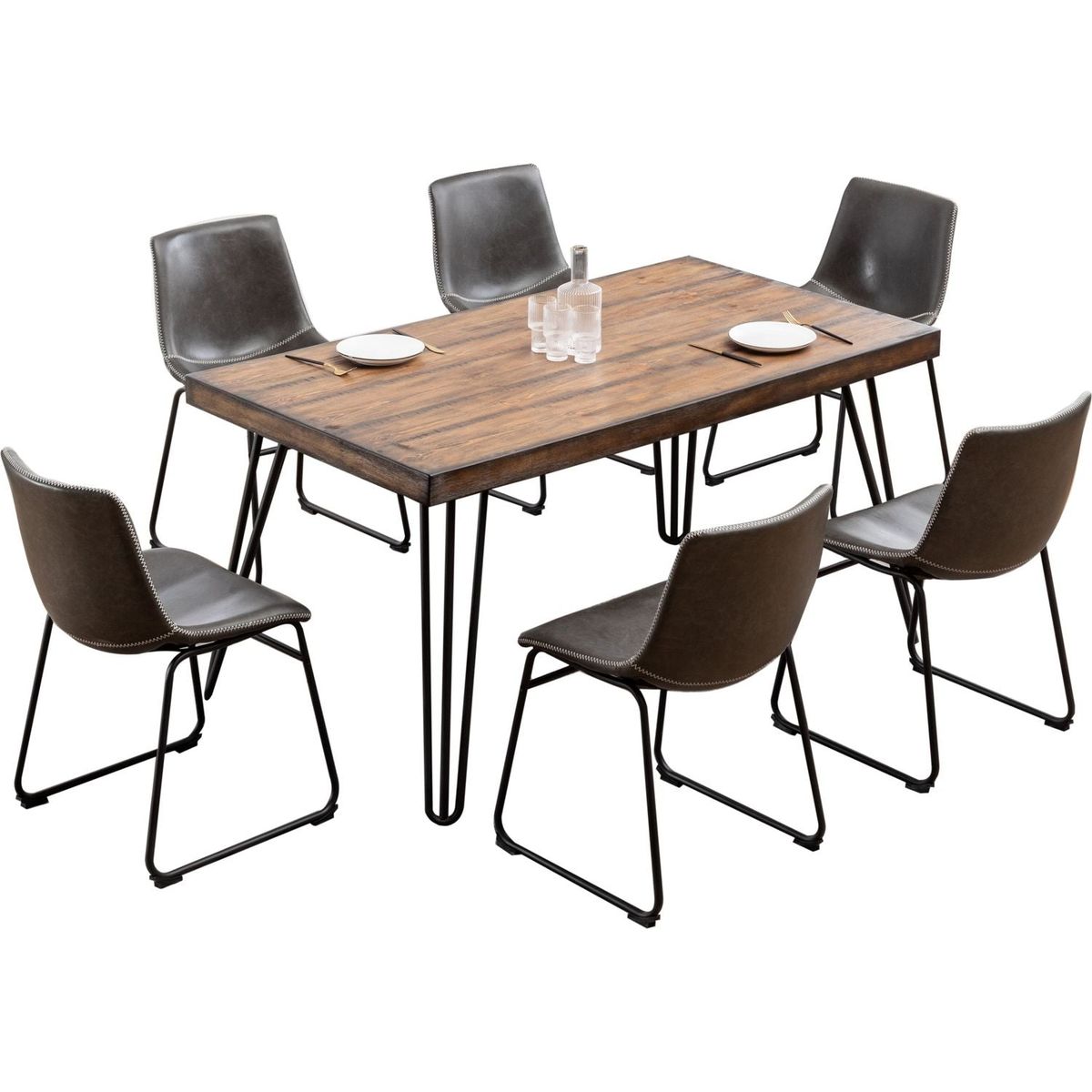Aryven Industrial 7-Piece Dining Set, Antique Gray