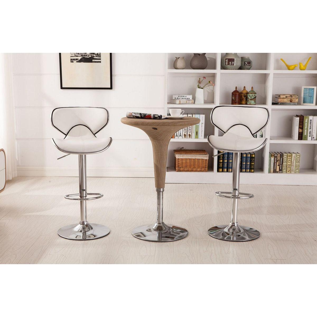 Masaccio Upholstery Airlift Adjustable Swivel Barstool with Chrome Base, Set of 2, White