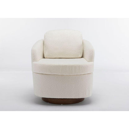 Boucle Fabric Swivel Accent Chair With Soild Wood Round Brown Base Leg,Ivory