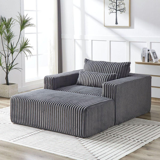 75-Inch Corduroy Sponge Sofa Lounge Chair with Removable footrest,No Assembly Required,Fluffy Modern Sleeper Chair for Indoor Living Room Bedroom