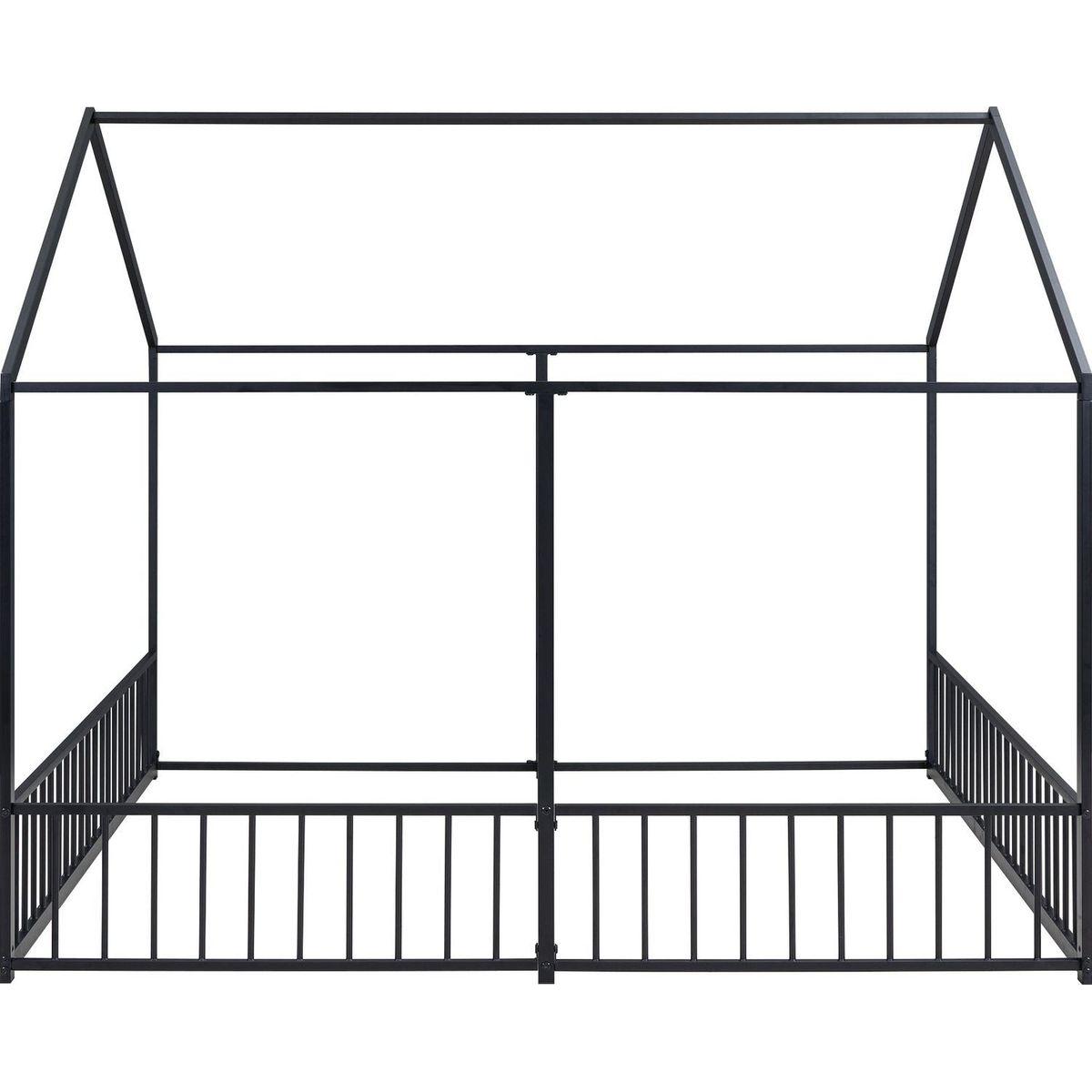 Metal Twin Size House Platform Beds, Two Shared Beds, Black