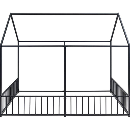 Metal Twin Size House Platform Beds, Two Shared Beds, Black