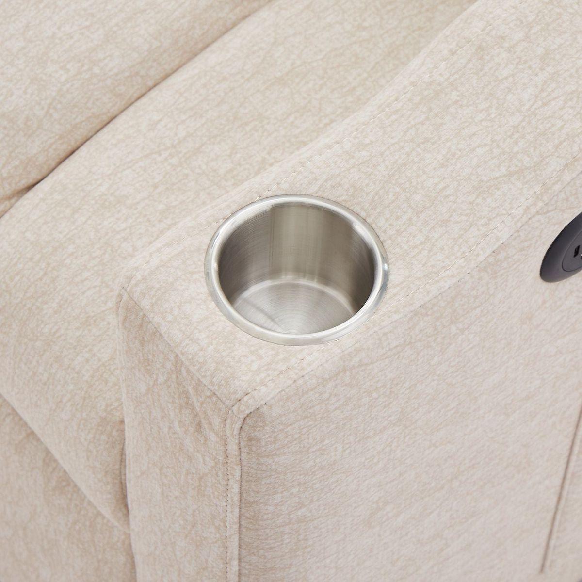 55.9" Convertible Sofa Bed Loveseat Sofa with Three USB Ports, Two Side Pockets, Two Cup Holders and 360Swivel Phone Holder for Living Room, Beige