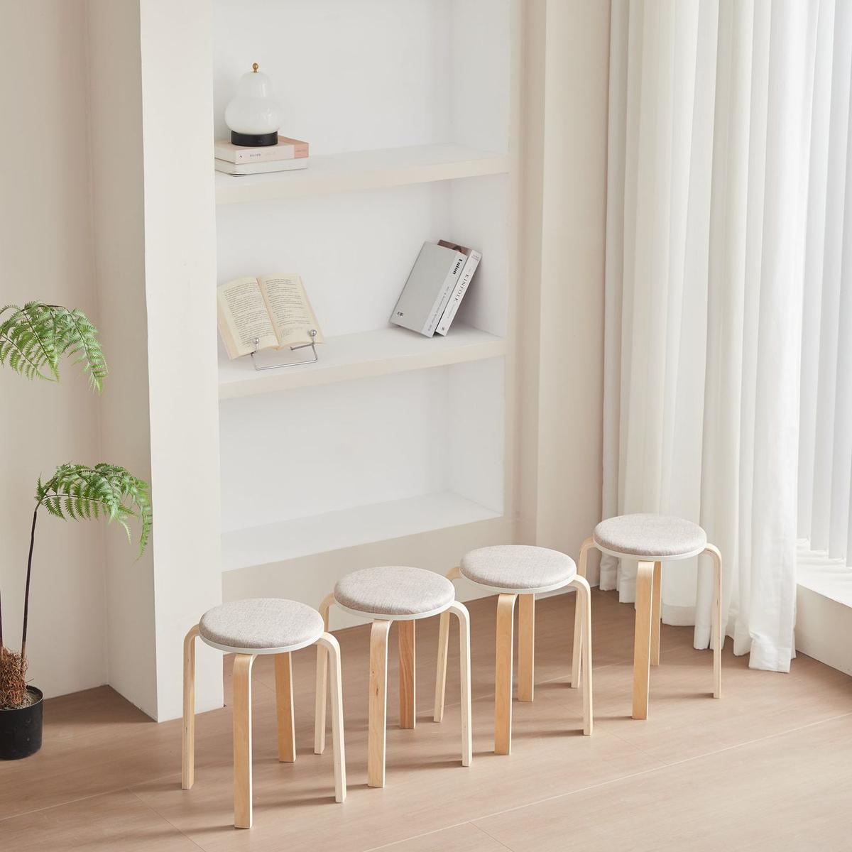 Set of 4 Stackable Stools, Stackable Bentwood Stools, Round Backless Chairs for Dining Room, Kitchen, Classroom