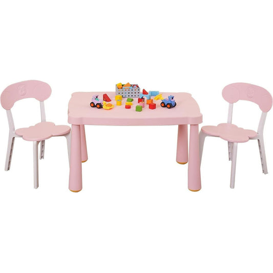 Kids Table and Chair Set, 3 Piece Toddler Table and Chair Set, Plastic Children Activity Tablefor Reading,Preschool,Drawing,Toddler,Playroom(White/Pink)