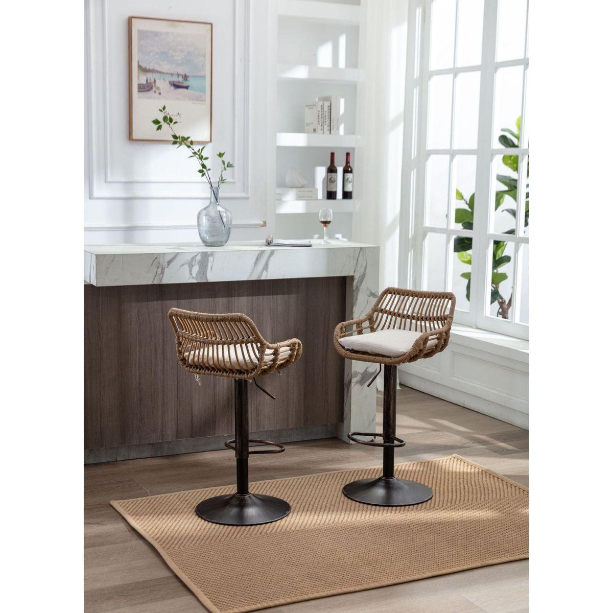 Swivel Bar Stools Set of 2 Adjustable Counter Height Chairs with Footrest for Kitchen, Dining Room 2PC/SET