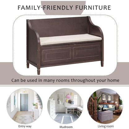 Rustic Style Solid wood Entryway Multifunctional Storage Bench with Safety Hinge (Espresso + Beige)
