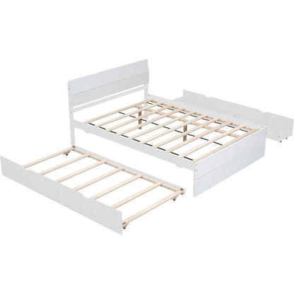 Modern Full Bed Frame With Twin Size Trundle And 2 Drawers For White High Gloss and Washed White Color