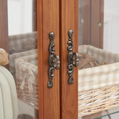 2 Doors Curio Cabinet with Tempered Glass Doors, Curio Cabinets with Mirrored Back Panel and Adjustable Shelves, Lighted Display Cabinet for Home, Office Light Bulb Included Oak